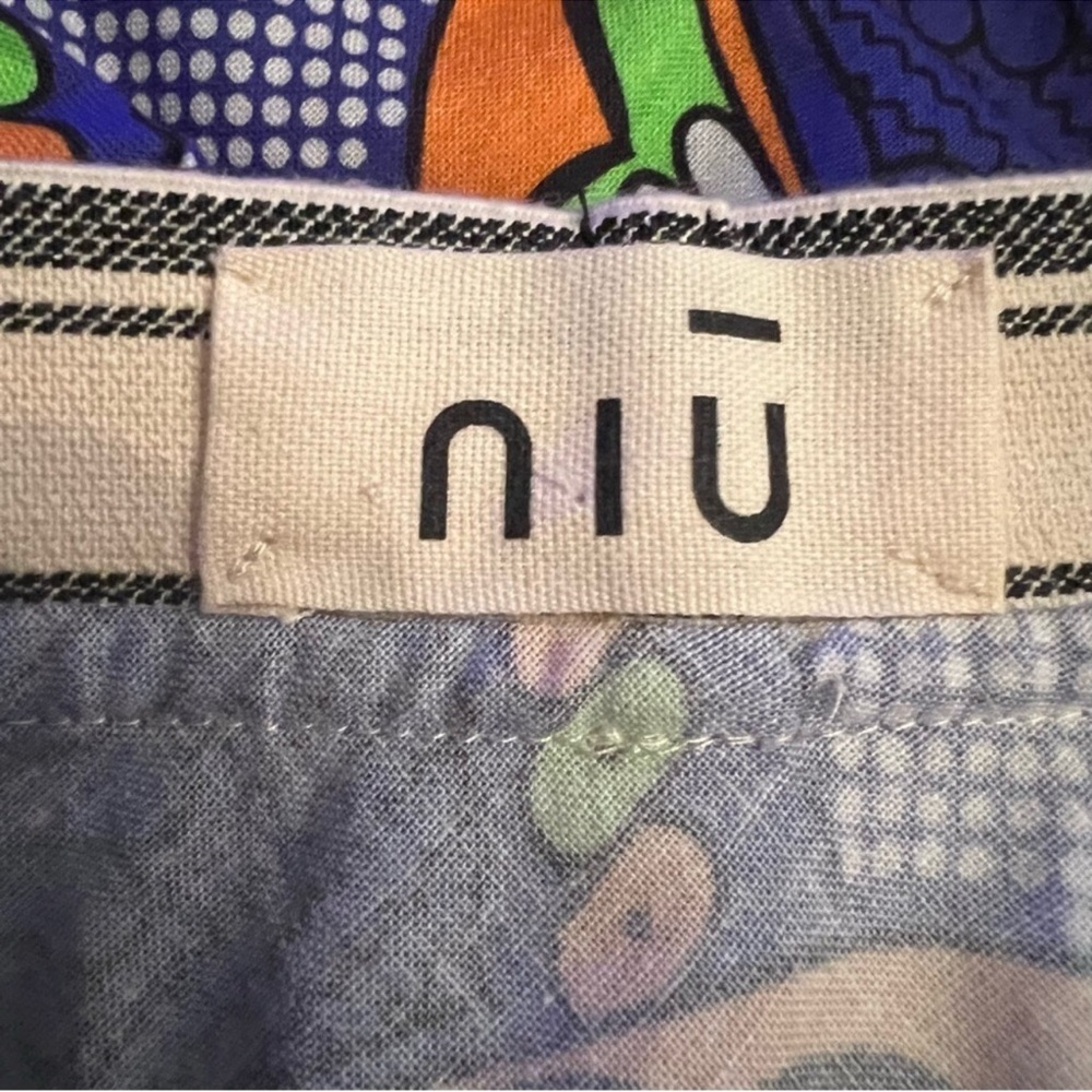 Artsy Graphic niu retro mod floral print midi ALine skirt Blue + Floral SZ M - Picture 7 of 9